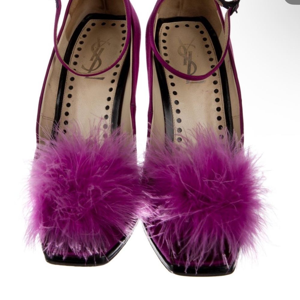 Yves Saint Laurent Magenta Feathered Heels